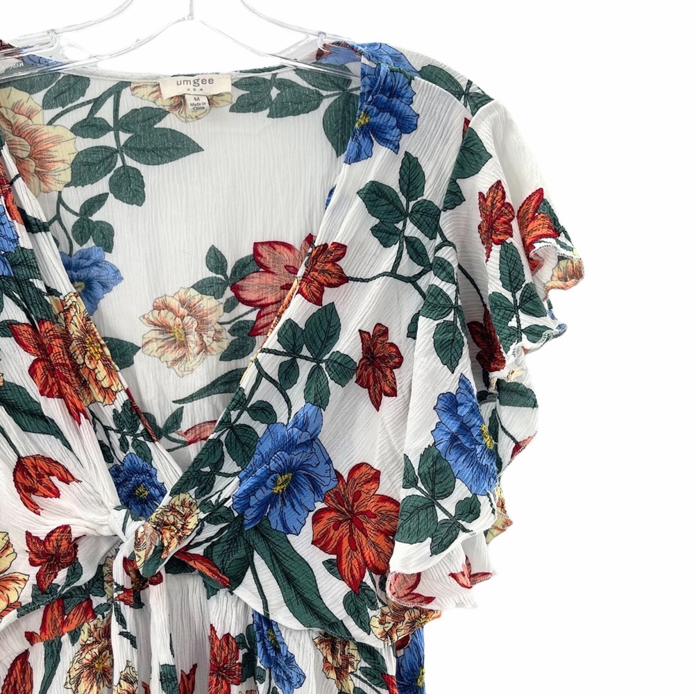 Umgee Floral Tie Front Mini Dress Size Medium - Picture 7 of 12
